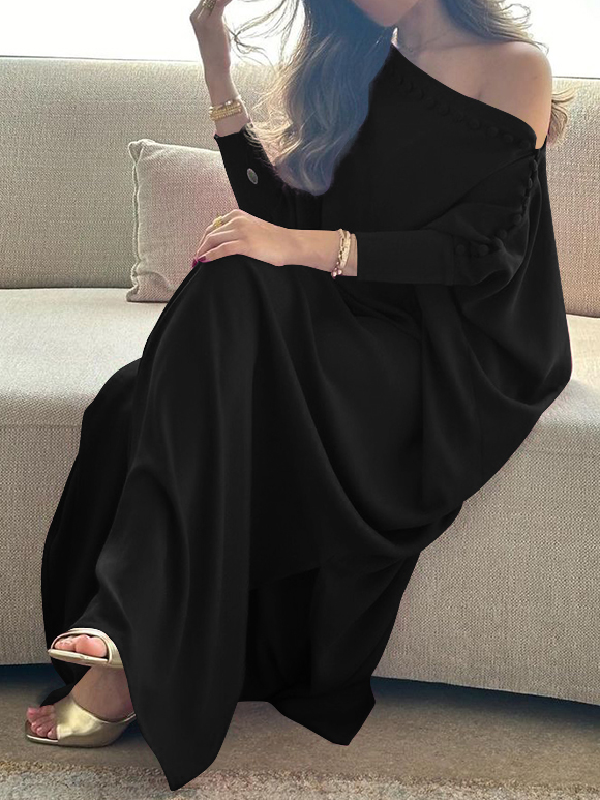 Solid Color Maxi Dresses with Loose Fit and Button Detail