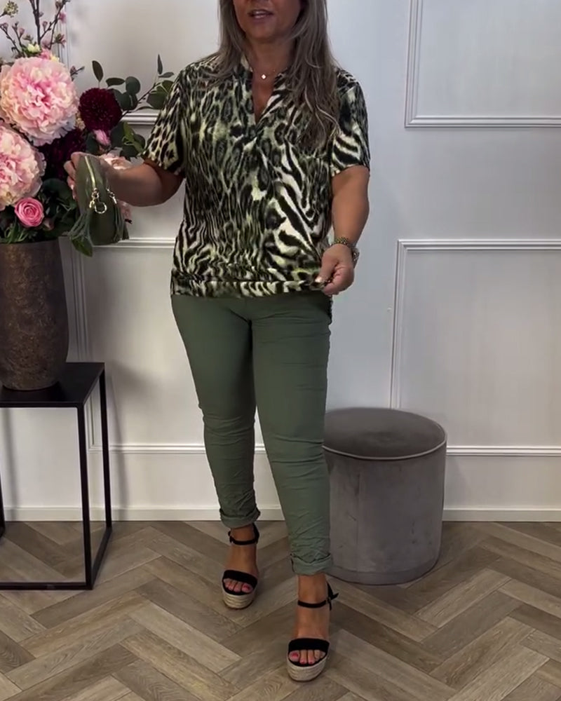 Chic Short Sleeve Leopard Print Blouse
