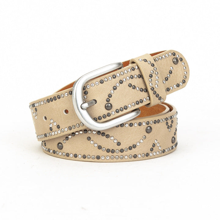 Distressed Dark Gold Cracked PU Leather Rivet Belt