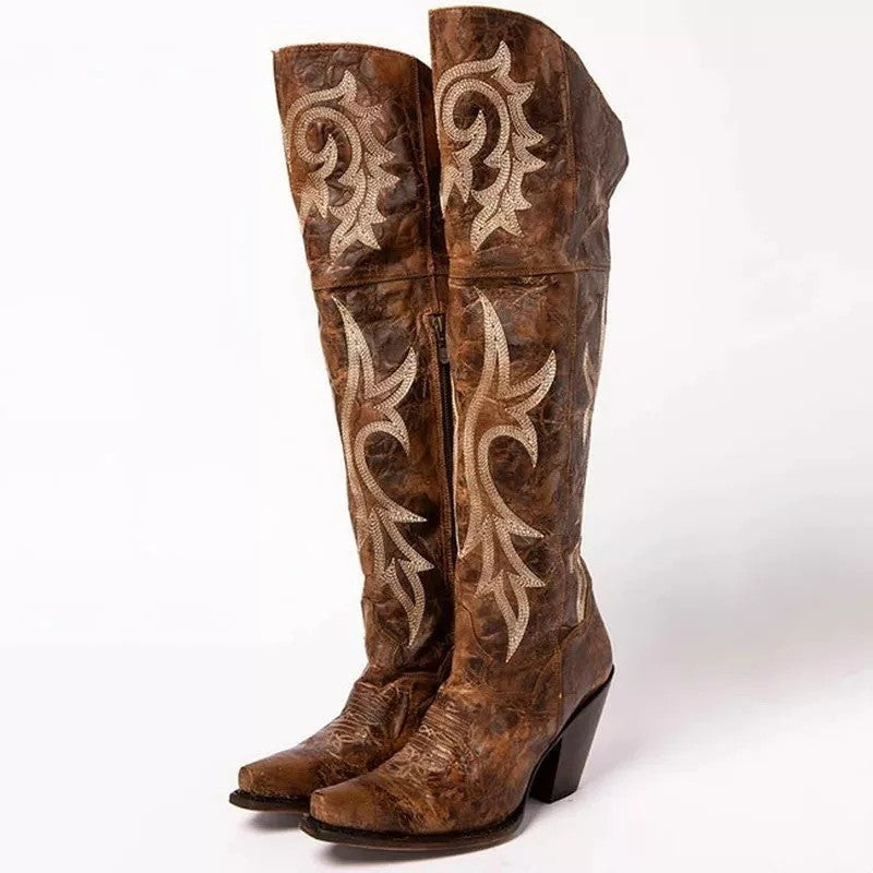 Vintage-Inspired High Heeled Chunky Boots
