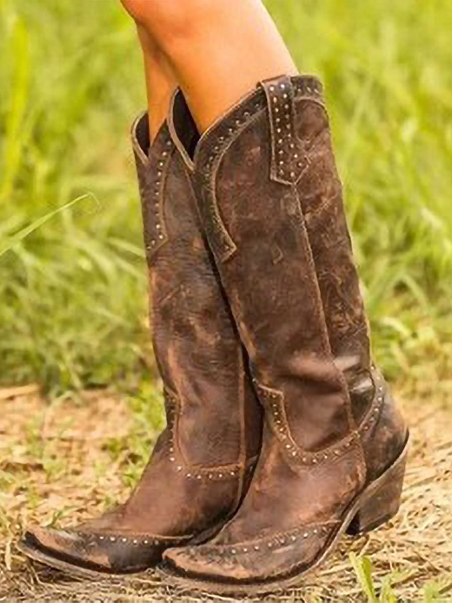 Retro Studded Western Cowboy Boots