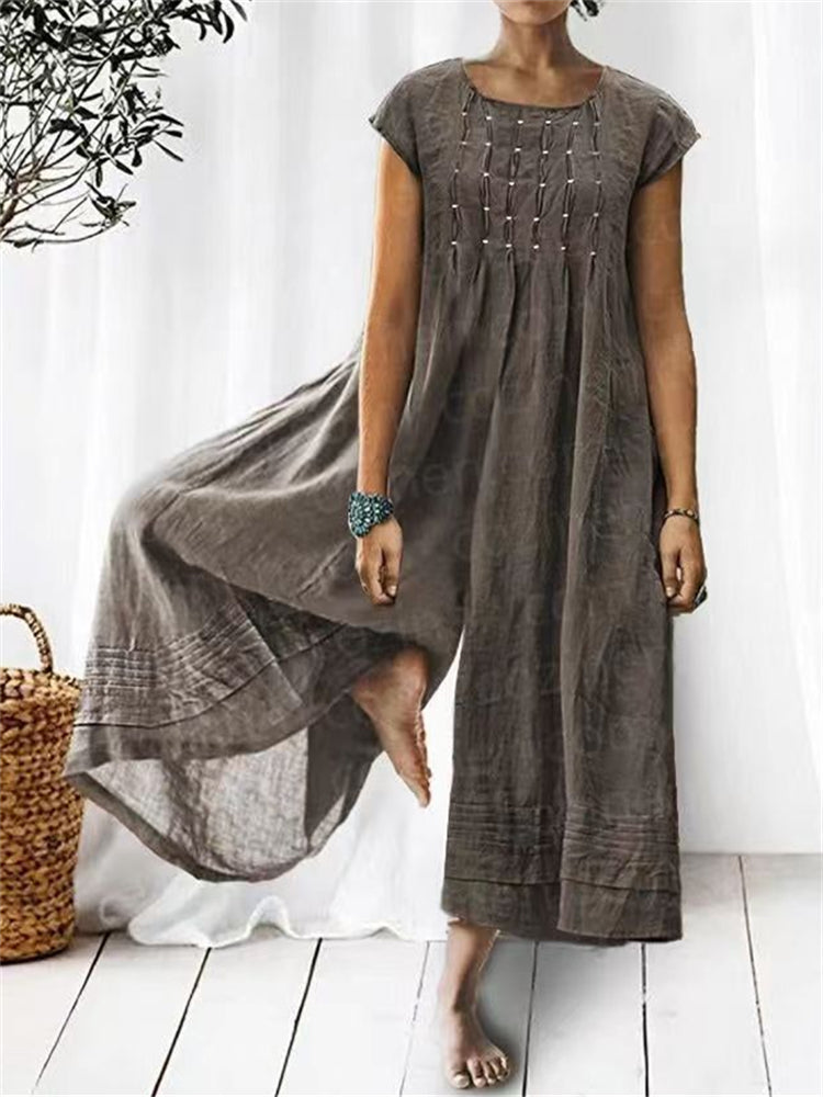 Pintucked Pleated Wide-Leg Jumpsuit