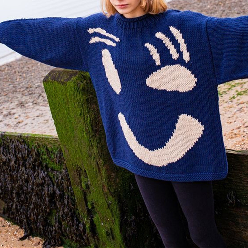 Chic Knit Sweater with Smiley Design