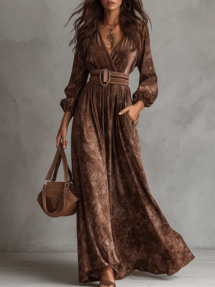 Chocolate Velvet V-Neck Maxi Dress