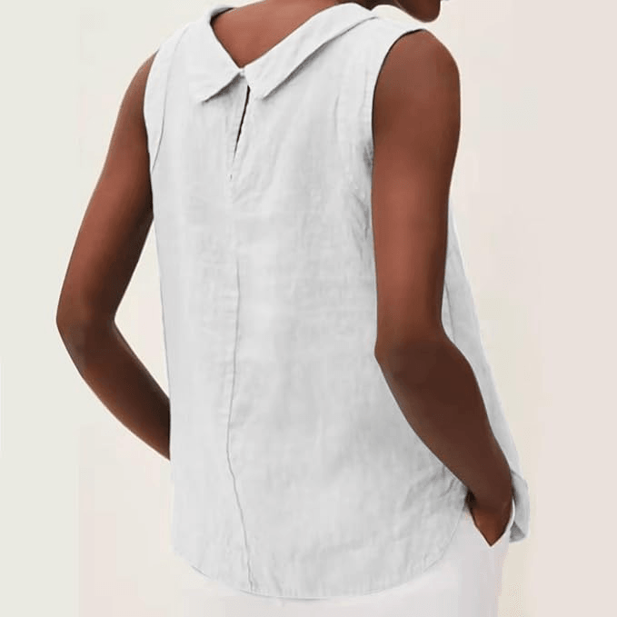 Round Neck Linen Short-Sleeve Blouse