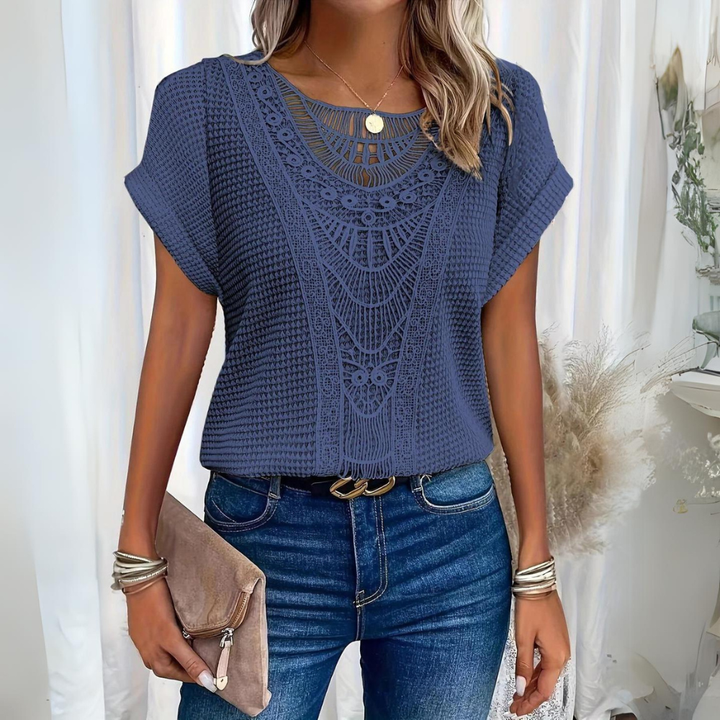 Chic Lace Patchwork Short-Sleeve Top