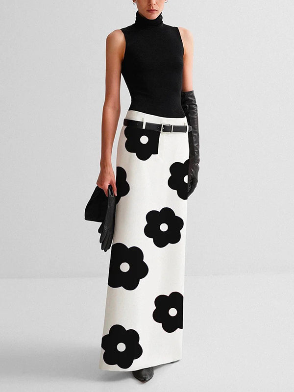 Floral Print Split-Back Skirt