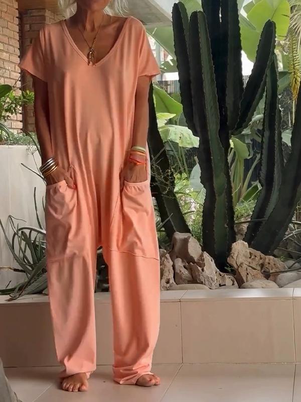 אוברול אחיד עם צווארון V רגוע