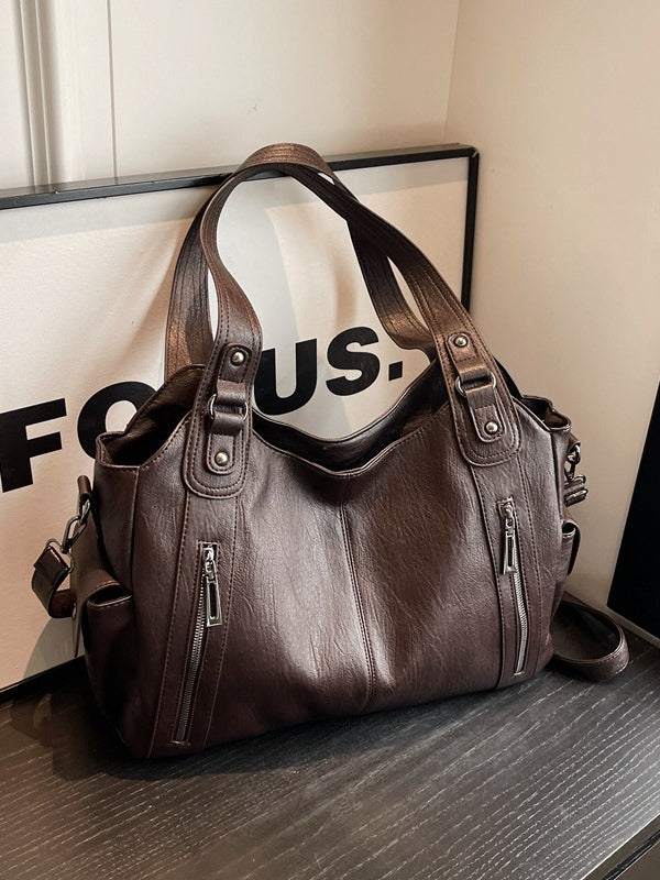 Chic Rivet-Embellished High-Capacity Tote Bag