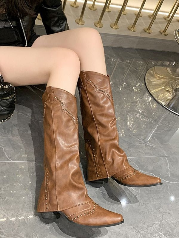 Rivet-Embellished Women's High Boots