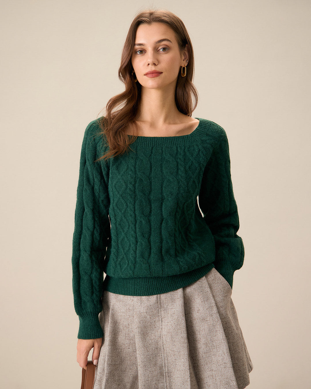Green Romance – Rundhals-Pullover mit Zopfmuster
