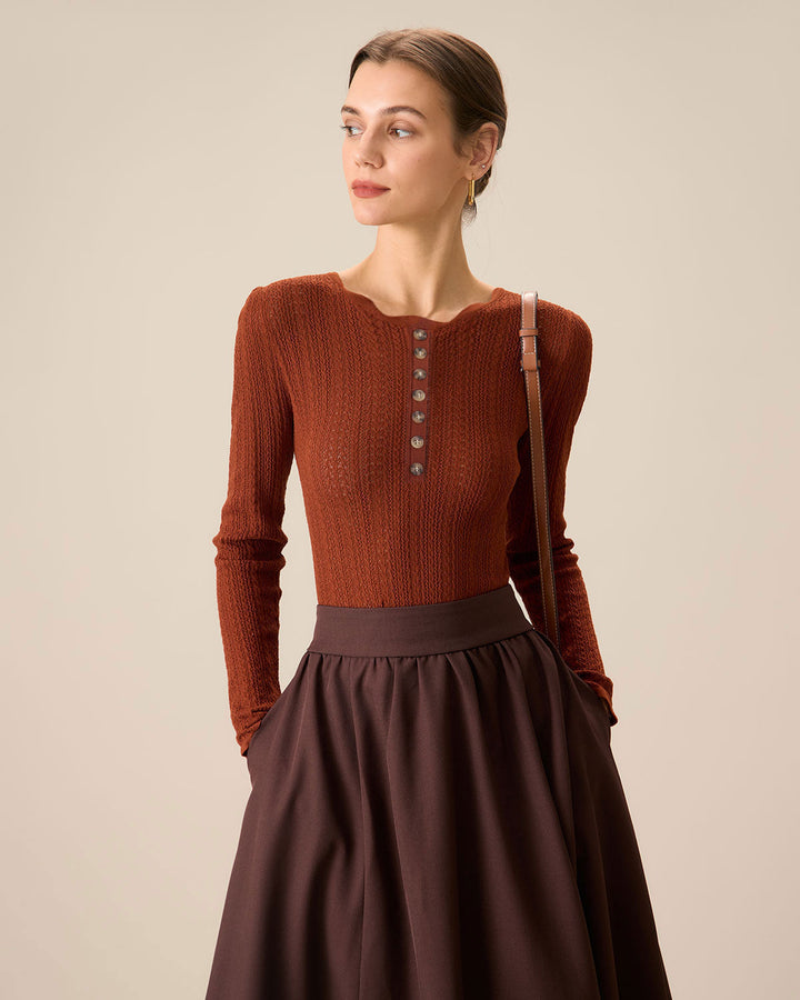 Brauner Rundhals-Pullover für Damen