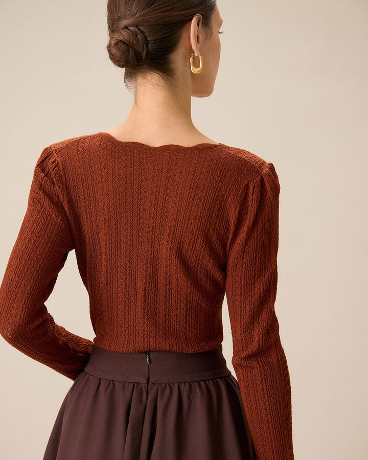 Brauner Rundhals-Pullover für Damen