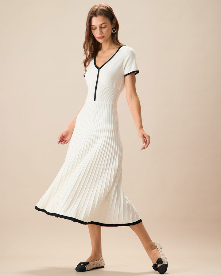 Kontrastierendes Damen-Midikleid in Weiß mit Pullover