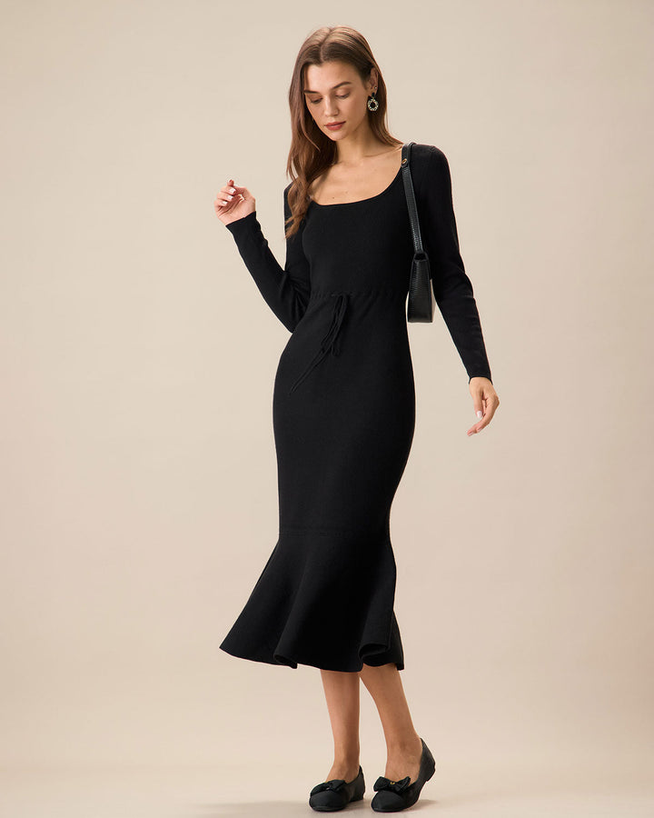 Schwarzes Damen-Maxikleid mit Meerjungfrauen-Ausschnitt