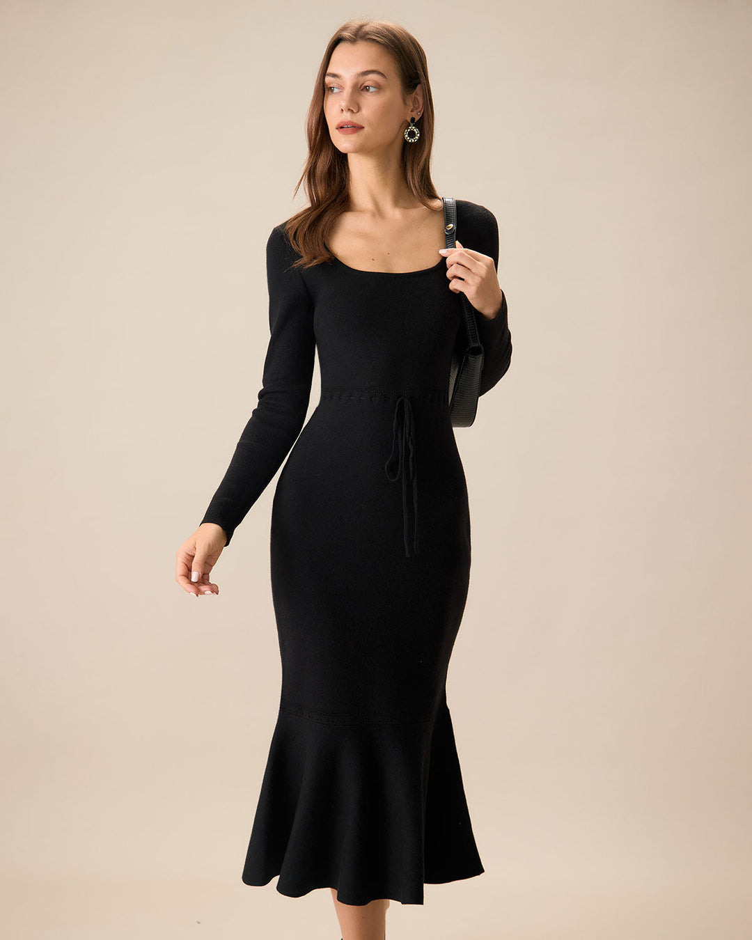 Schwarzes Damen-Maxikleid mit Meerjungfrauen-Ausschnitt