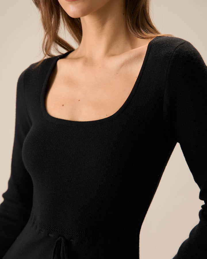 Schwarzes Damen-Maxikleid mit Meerjungfrauen-Ausschnitt