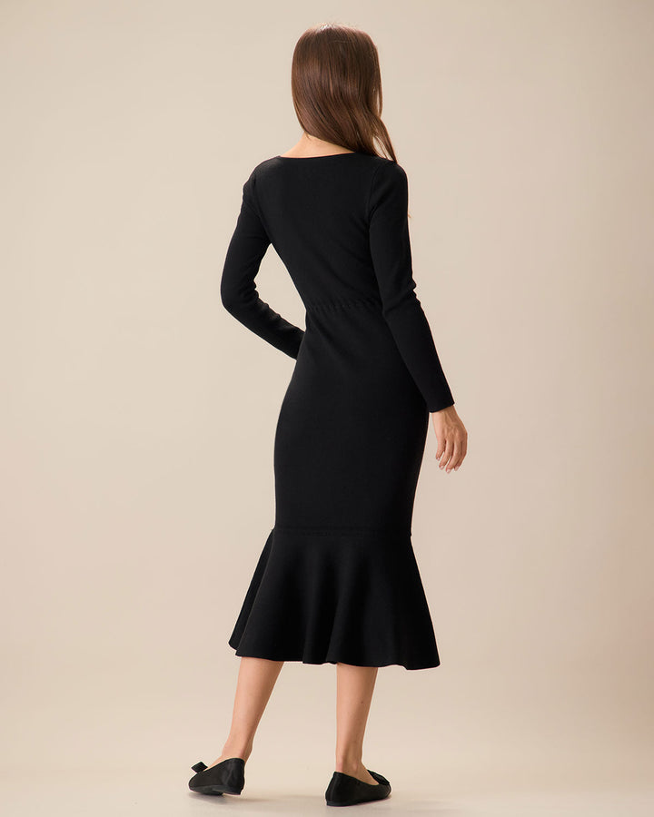 Schwarzes Damen-Maxikleid mit Meerjungfrauen-Ausschnitt