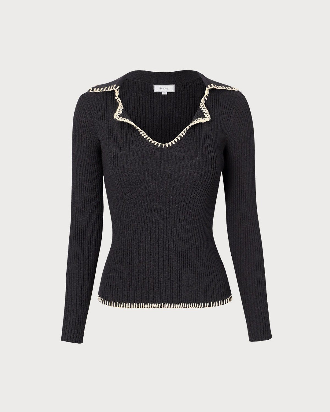 Schwarzes Colorblock-Stricktop mit Reversnaht