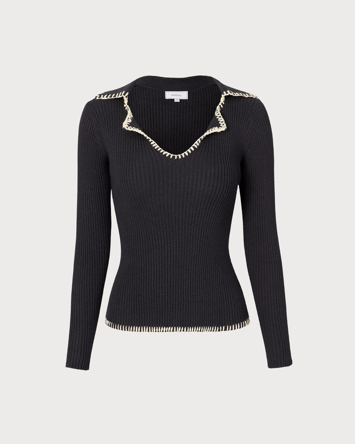 Schwarzes Colorblock-Stricktop mit Reversnaht