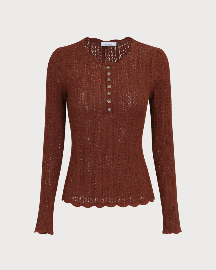 Brauner Rundhals-Pullover für Damen
