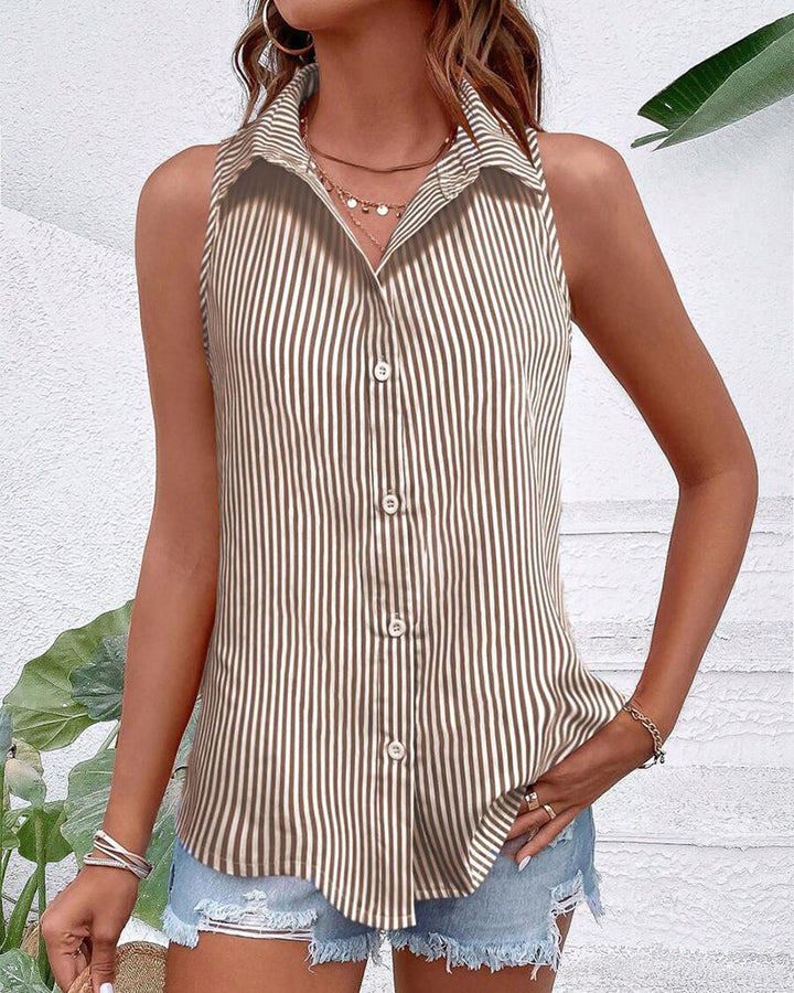 Striped Sleeveless Collared Tank Top