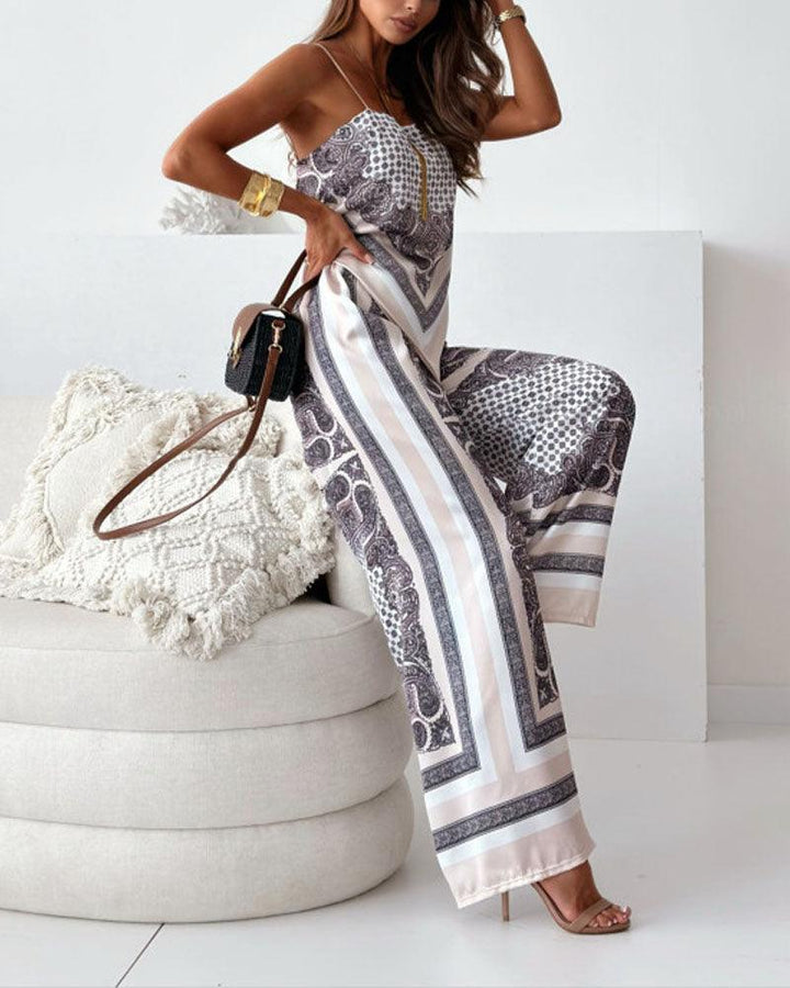 Chic Printed Lace-Up Vest and Pants Two-Piece Ensemble