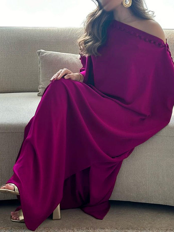 Solid Color Maxi Dresses with Loose Fit and Button Detail