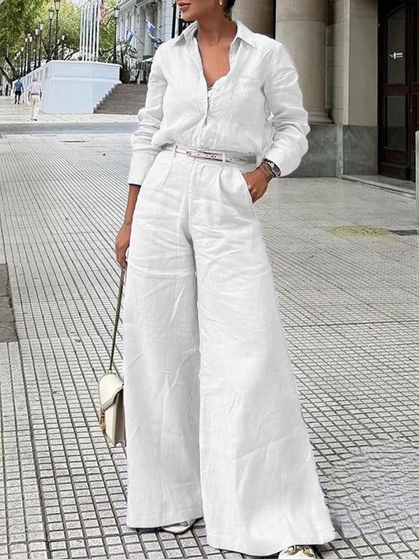 Solid Color Wide Leg Trousers with Split Joint Design