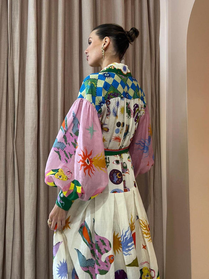 Flowy Long Sleeve Pleated Dress