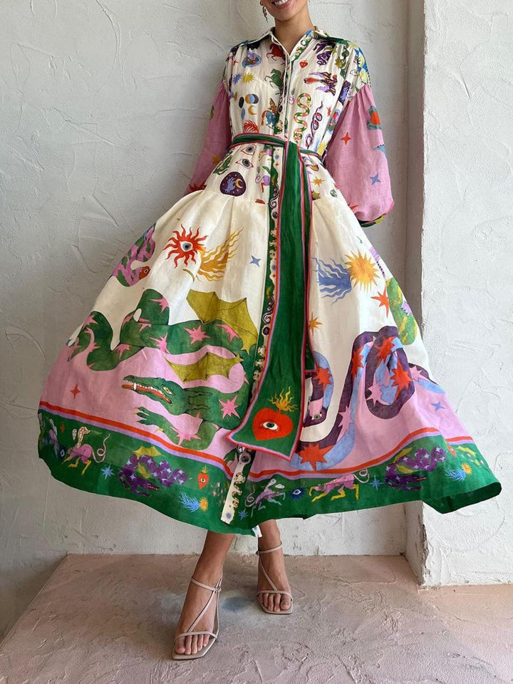 Flowy Long Sleeve Pleated Dress