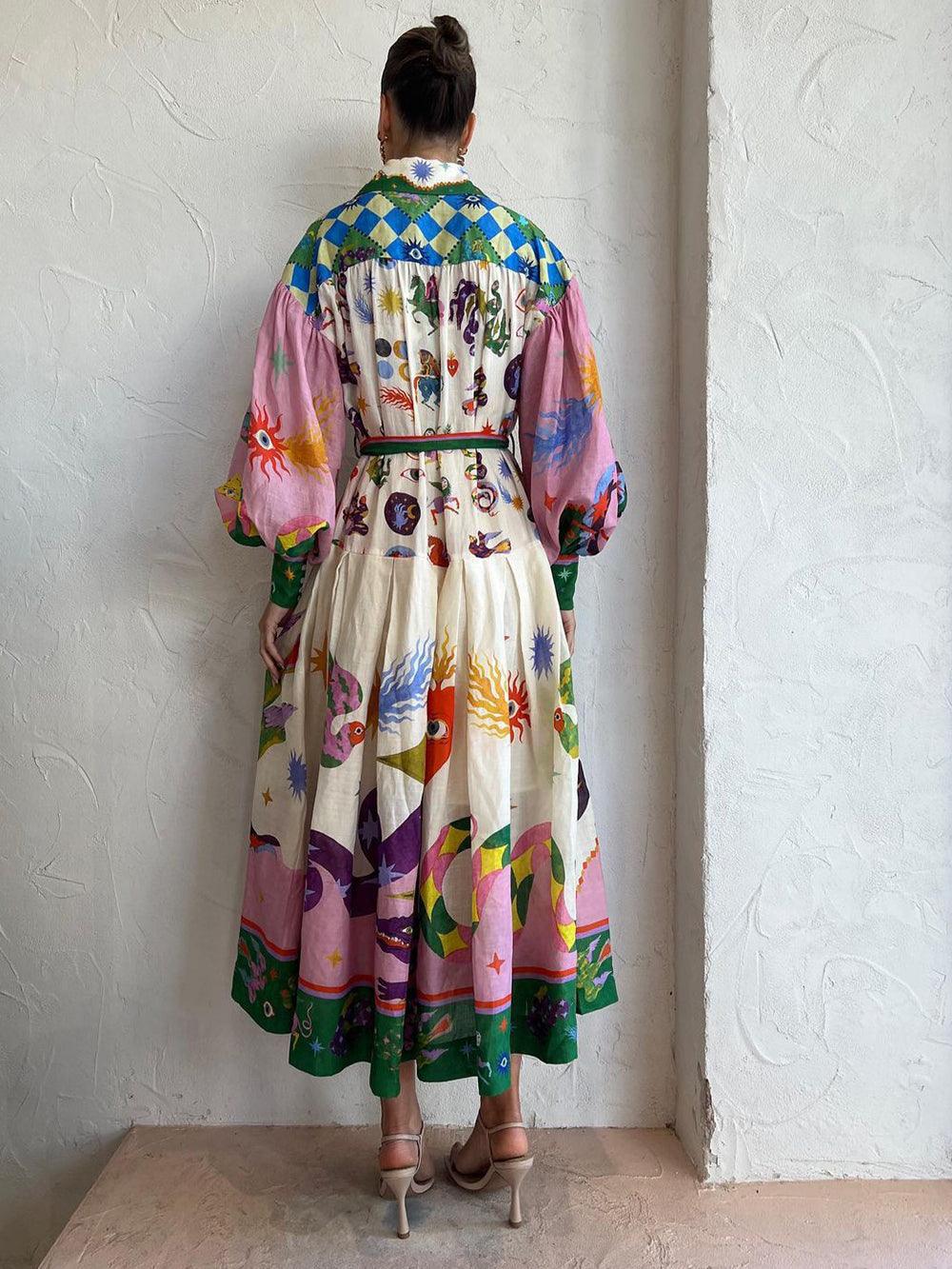 Flowy Long Sleeve Pleated Dress