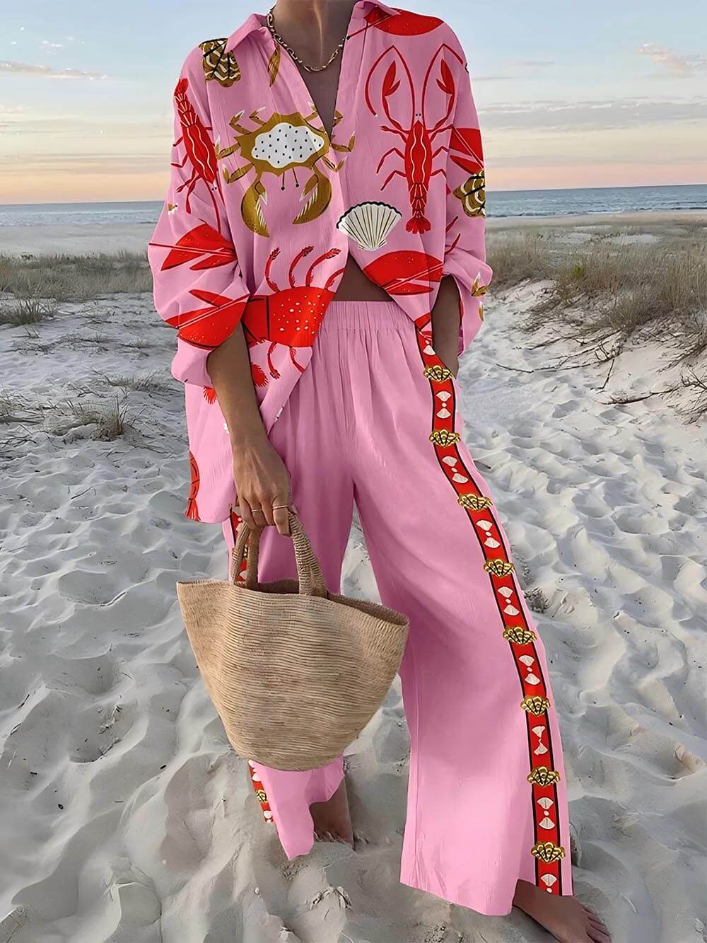 סט שני חלקים אופנתי עם הדפס בלעדי של עולם תת ימי