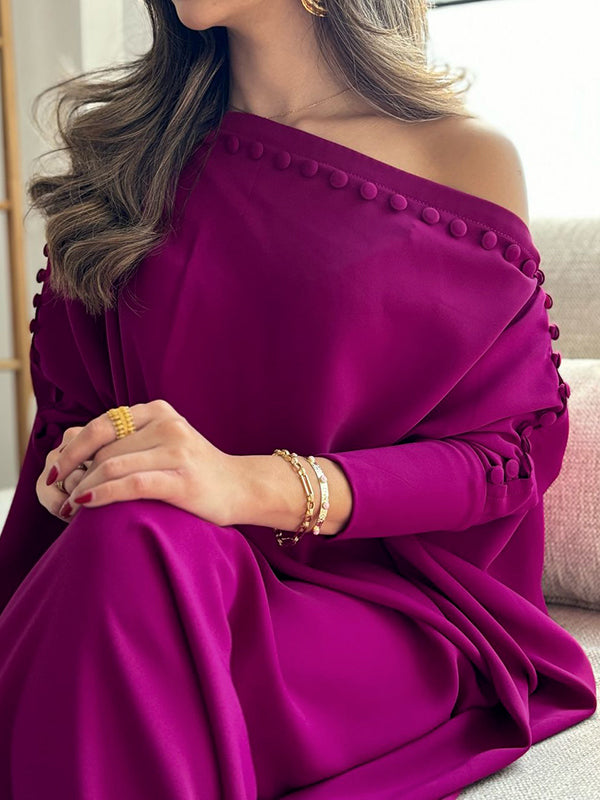 Solid Color Maxi Dresses with Loose Fit and Button Detail