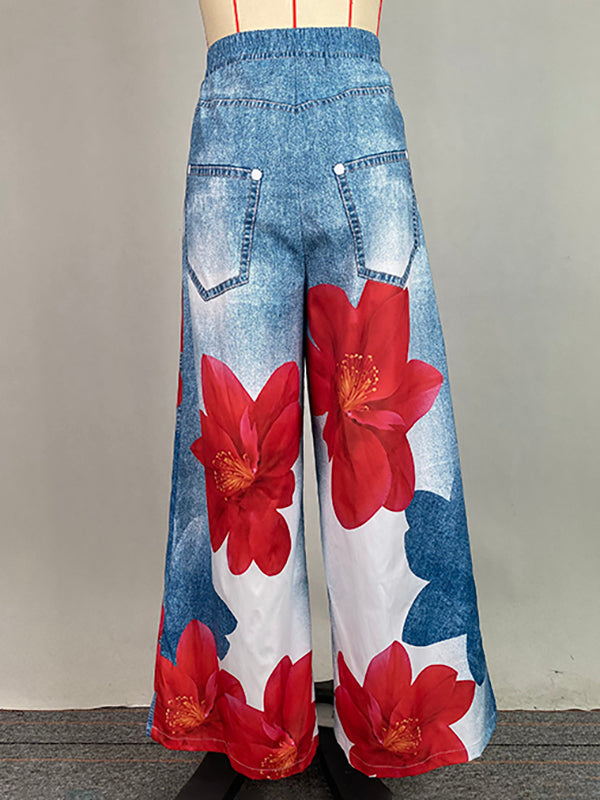 Flowy Wide-Leg Floral Print Jeans
