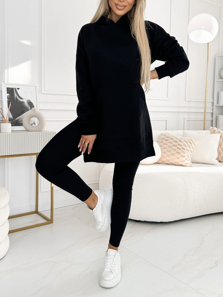 Chic Solid Color Hoodie and Lined Leggings Set
