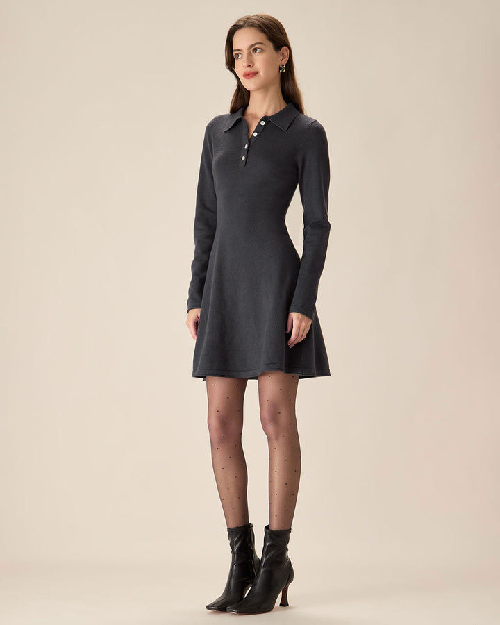 Graues, plissiertes Minikleid mit Pullover-Design
