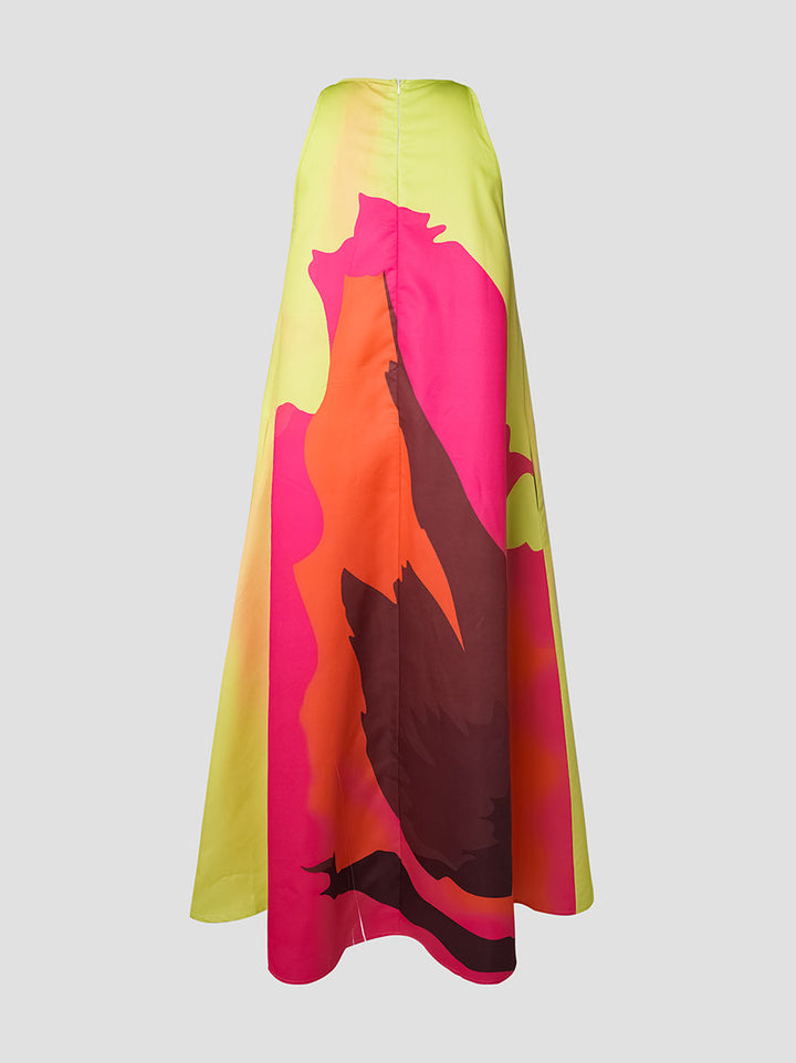 Flowy Sleeveless Multi-Colored Round Neck Maxi Dress