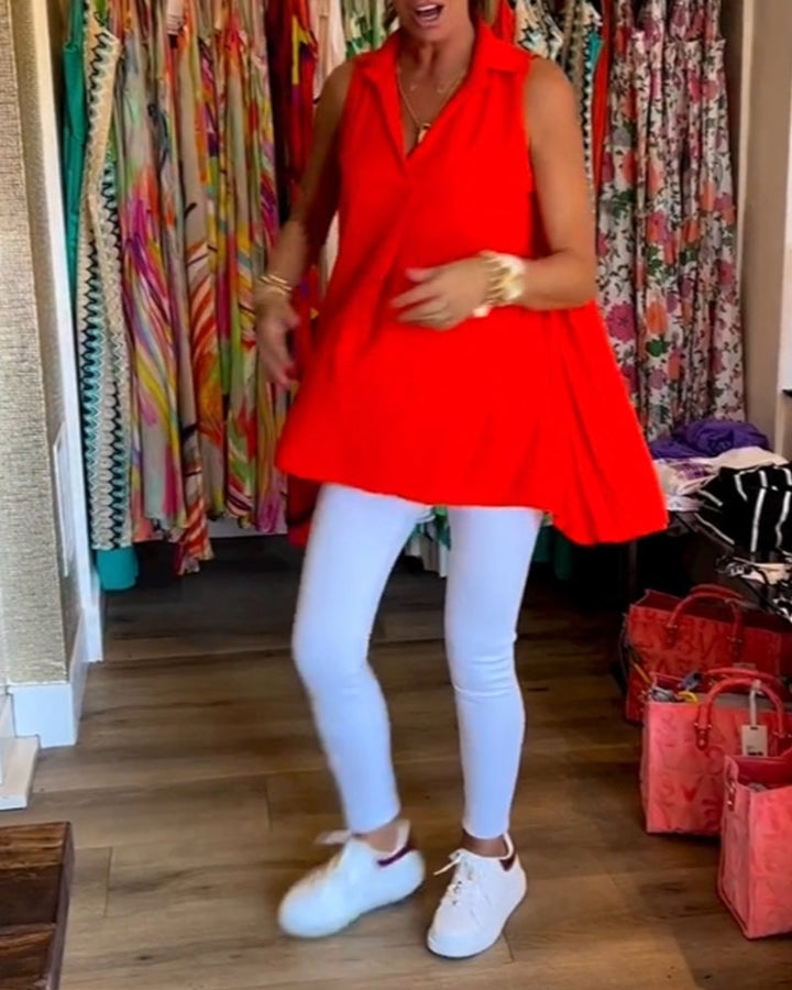 חולצה ללא שרוולים עם דש מקושט