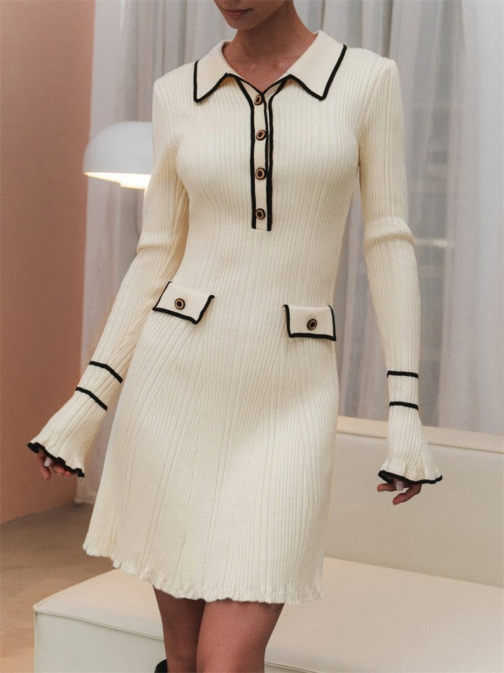 Chic Contrast Color Knitted Mini Dress in Chanel Style