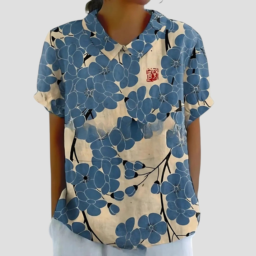 Adrienne - Floral Blue Blossom Top