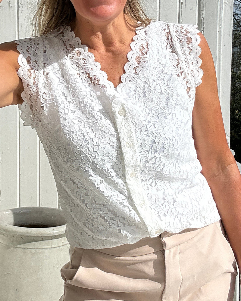 V-Neck Sleeveless Lace Tank Top – Elegant Design