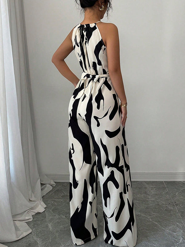 Relaxed Fit Sleeveless Color-Block Pleated Spaghetti Strap Jumpsuit