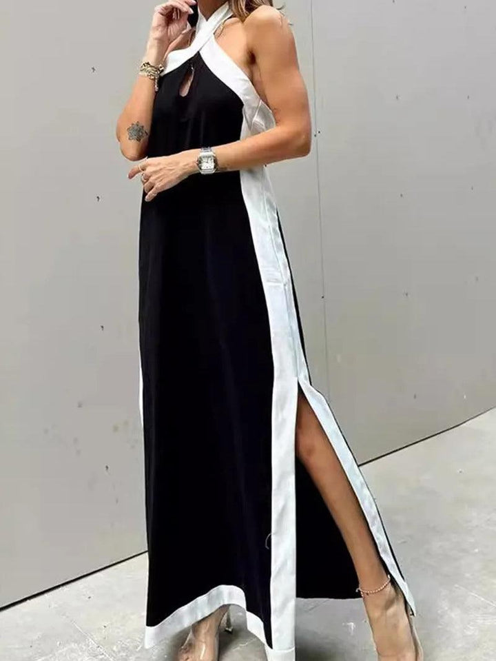 Maxi Dress with Halter Neck and Cut-Out Slit