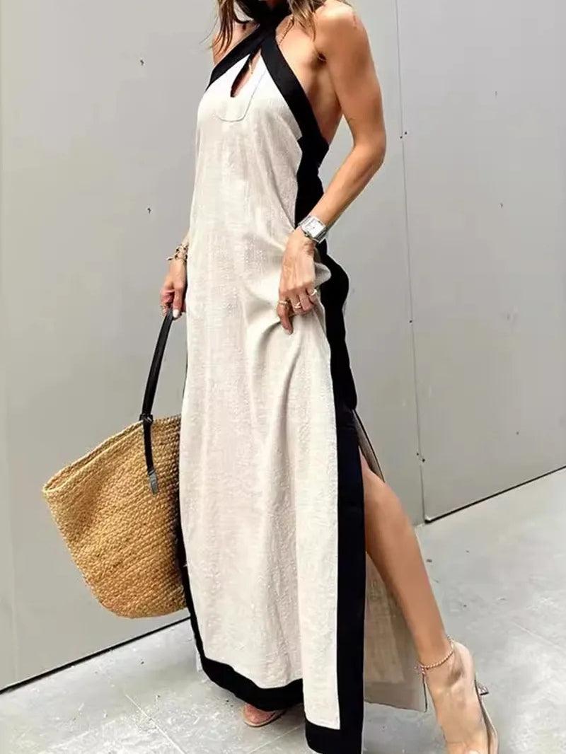 Maxi Dress with Halter Neck and Cut-Out Slit