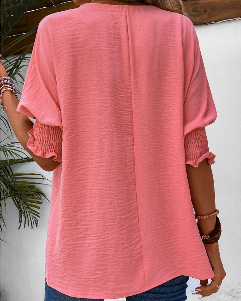Half Sleeve Solid Color Blouse