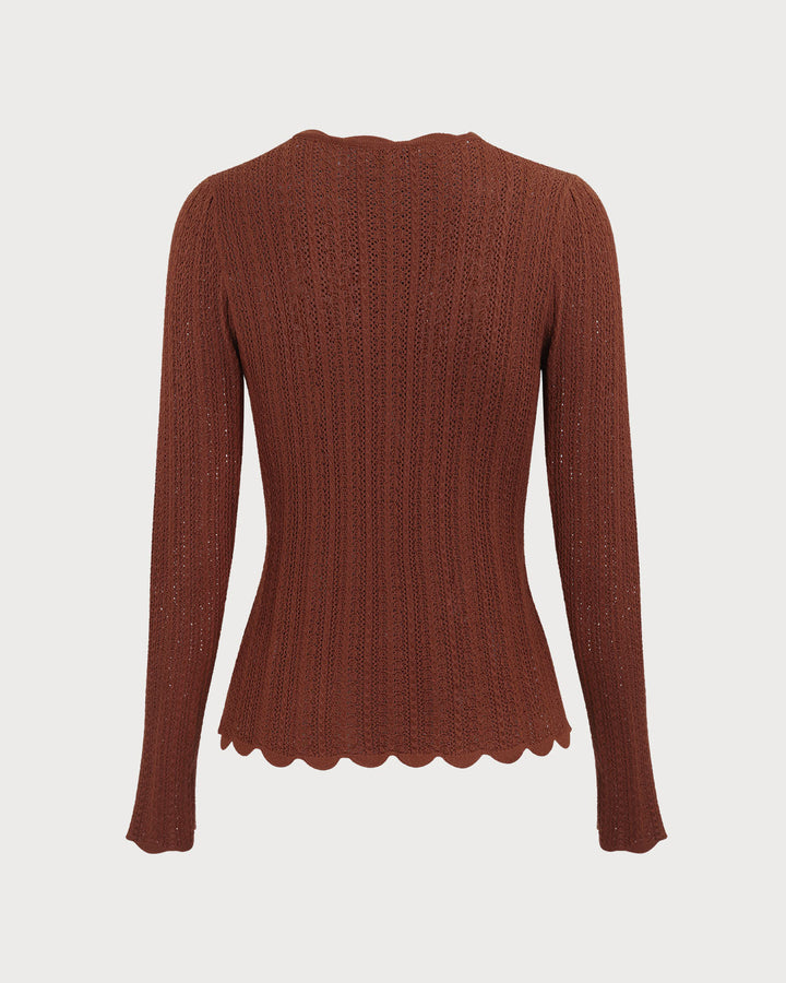 Brauner Rundhals-Pullover für Damen