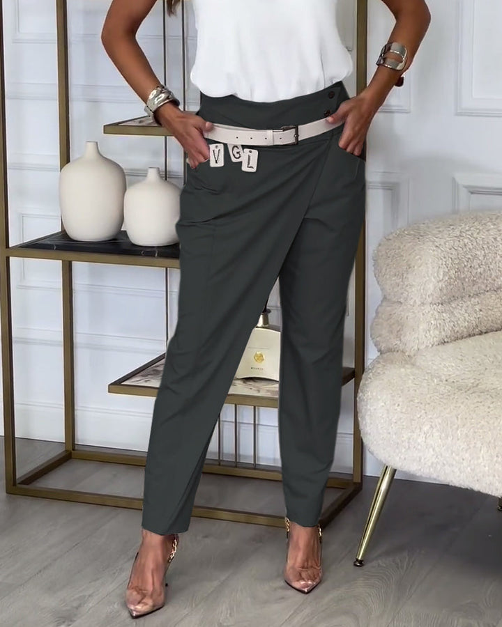 Trendy Solid Color Pants with Unique Patchwork and Pockets