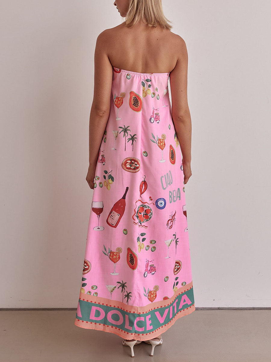 Vacation Print Dress with Pink Tube Top