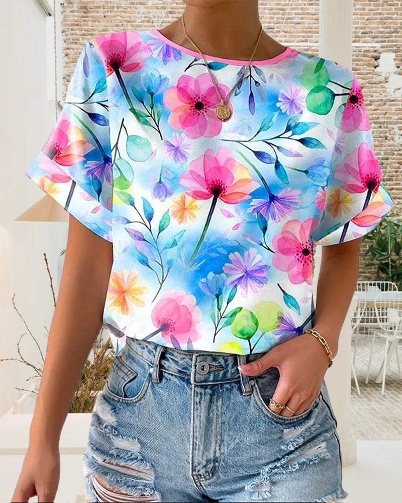 Short Sleeve Round Neck Printed Blouse